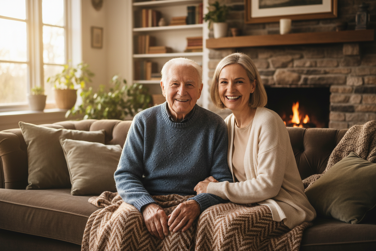 Elderly man and daughter